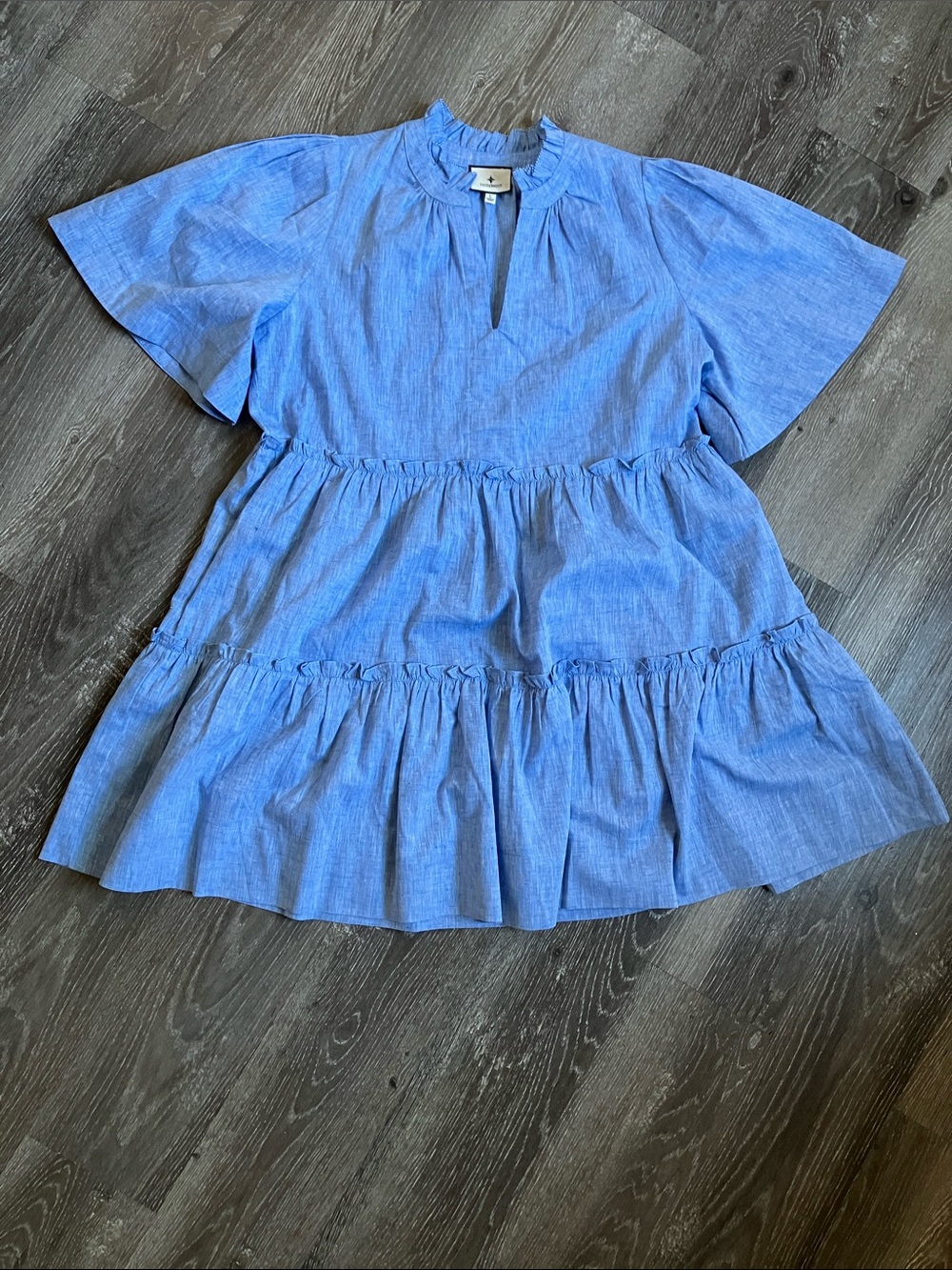 Tuckernuck Chambray Crawford Tiered Ruffle-Sleeve Dress in Light Blue - Picture 7 of 16